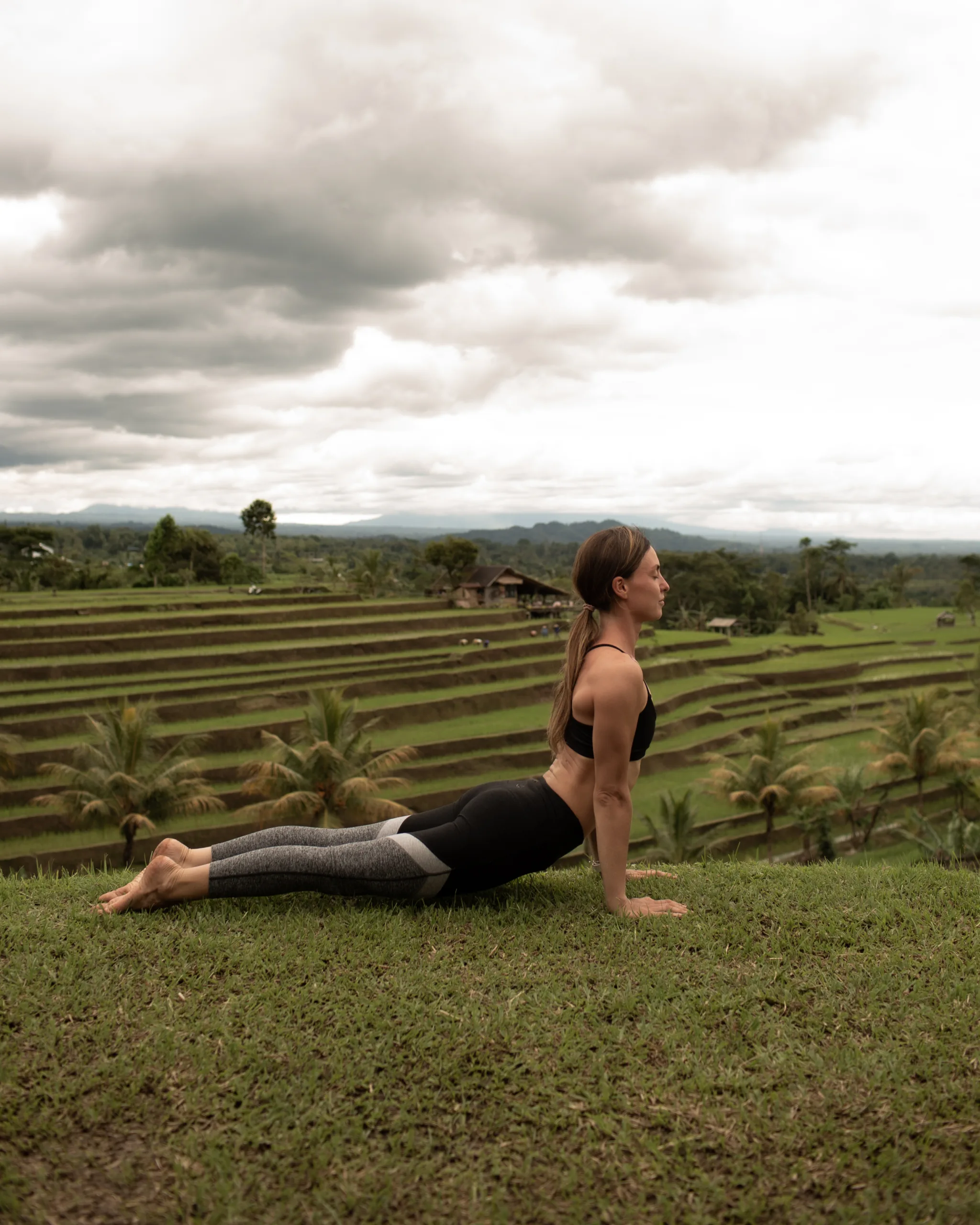 girl doing yoga in an open country. high quality photos